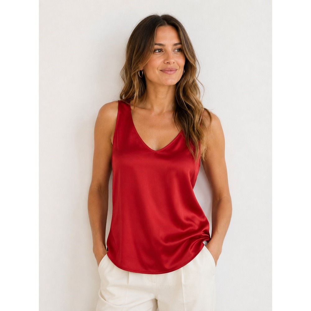Elizabeth and James Tank Top Womens S Red Satin Scoop Neck Minimalist Evening